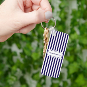 Modern Simple Personalized Navy Vertical Striped Keychain