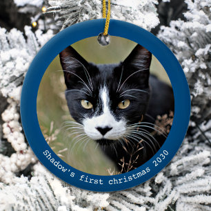 Modern Simple Personalized Pet Cat Photo Christmas Ceramic Ornament