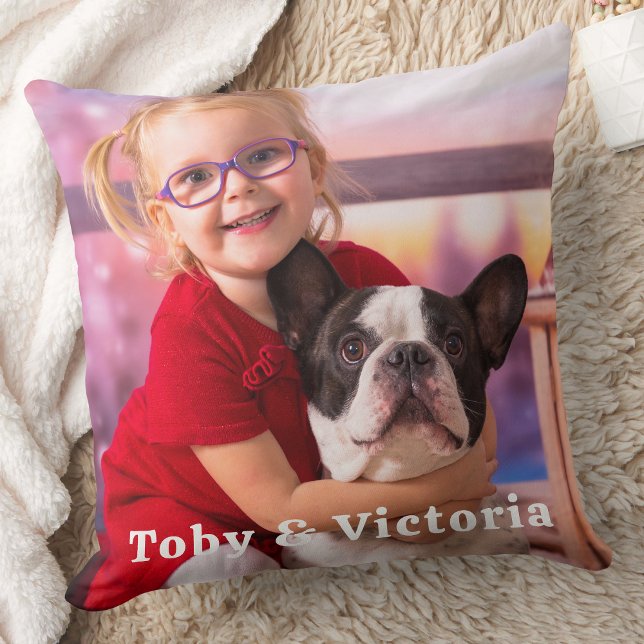 Modern Simple Personalized Pet Dog Kids Photo Throw Pillow (Creator Uploaded)