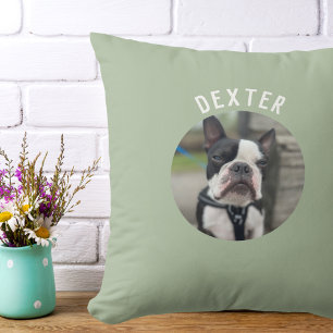 Modern Simple Pet Photo Sage Green Throw Pillow