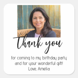 Modern Simple Photo Birthday Thank you Square Sticker
