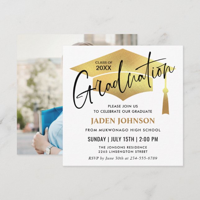Modern Simple PHOTO Class of 2024 Graduation Party Invitation (Front/Back)