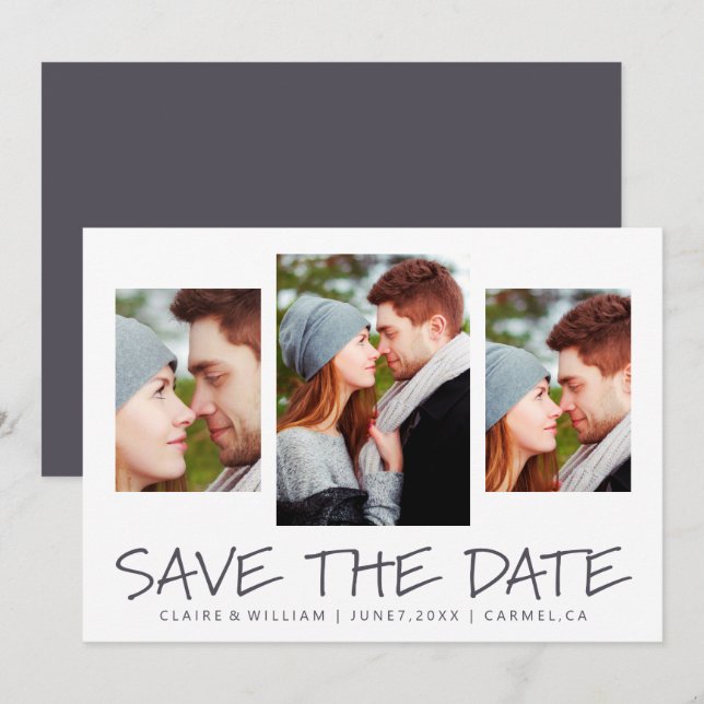 Modern Simple Photo Collage Save the Date Card (Front/Back)