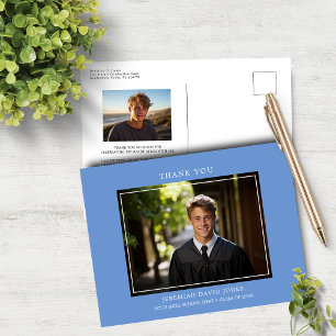 Modern Simple Photo Cornflower Blue Grad Thank You Postcard