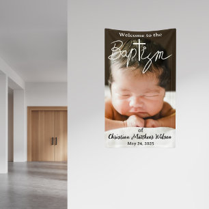 Modern Simple Photo Cross Religious Baptism Banner