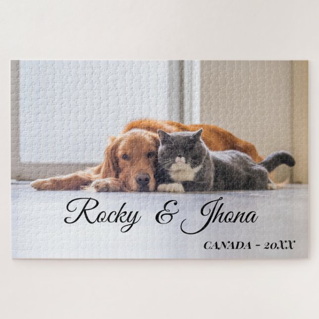 Modern Simple Photo DOG AND CAT Jigsaw Puzzle (Horizontal)