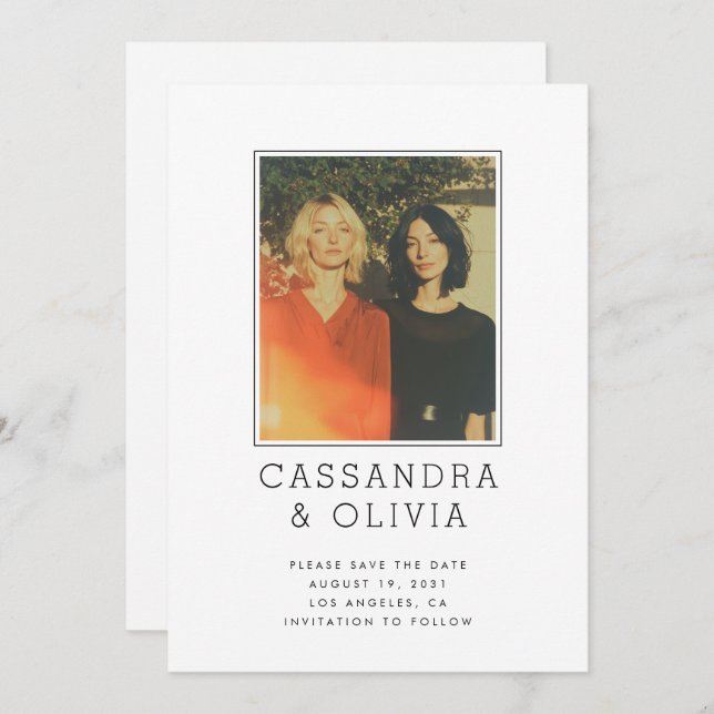 Modern Simple Photo Frame QR Code Wedding Save The Date (Front/Back)