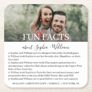 Modern Simple Photo Fun Facts Wedding Square Paper Coaster
