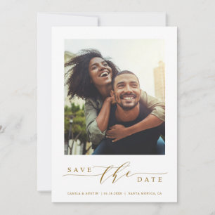 Modern & Simple Photo Gold Save the Date Flat Card