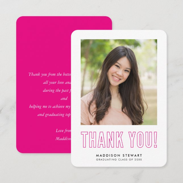 modern simple photo GRAD THANK YOU hot pink (Front/Back)