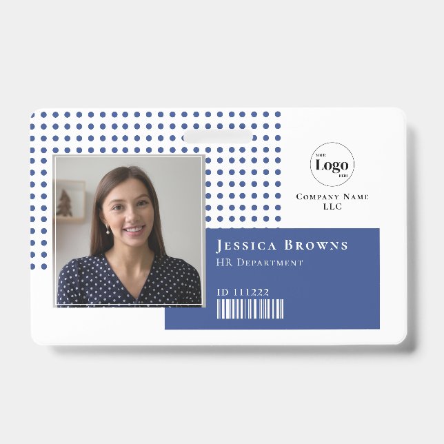 Modern Simple Photo Logo QR Barcode Deep Blue Badge (Front)