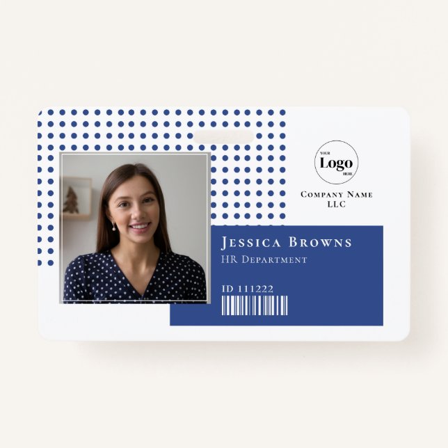 Modern Simple Photo Logo QR Barcode Deep Blue Badge (Front)