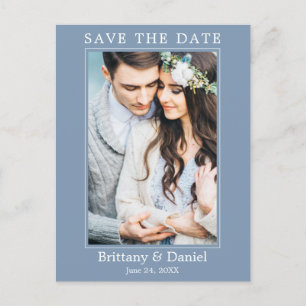 Modern Simple Photo Save The Date Dusty Blue Postcard