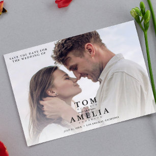 Modern Simple Photo Save The Date QR Code Wedding Postcard