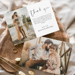 Modern Simple Photo Wedding Elegant Thank You Card<br><div class="desc">Introducing our Modern Script Simple Photo Wedding Thank You Card: Elevate your gratitude with our elegant thank you cards featuring modern script and your favourite wedding photo. These cards offer a stylish and minimalist design that perfectly complements any wedding aesthetic. Personalize them with a heartfelt message of appreciation to convey...</div>