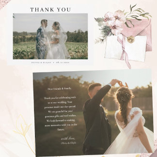 Modern Simple Photo Wedding Note Landscape Thank You Card