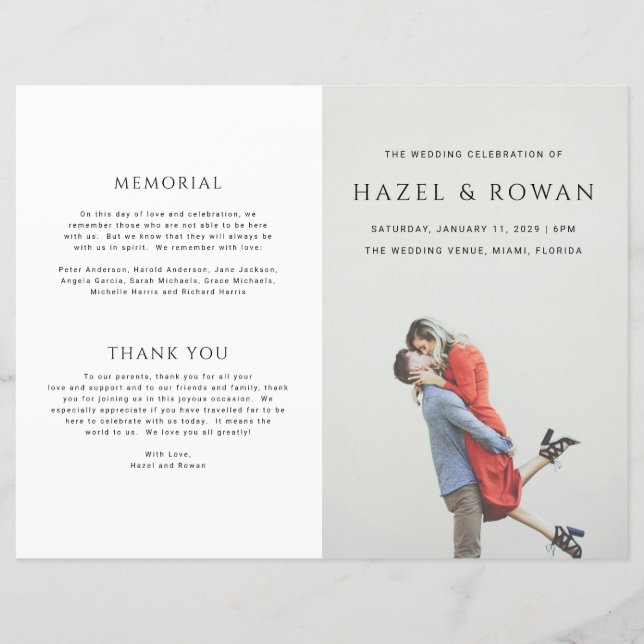 Modern Simple Photo Wedding Program (Front)