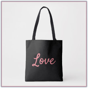 Modern Simple Pink and Black Love Tote Bag