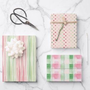 Modern Simple Pink and Green Watercolor Wrapping Paper Sheet