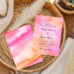Modern simple Pink and Orange watercolor Wedding  Save The Date