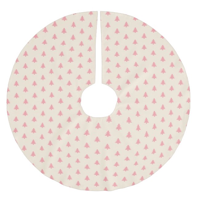 Modern Simple Pink Beige Christmas Trees  Brushed Polyester Tree Skirt (Front)