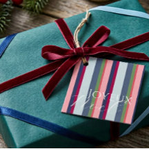 Modern Simple Pink Blue Photo Christmas Gift Tag