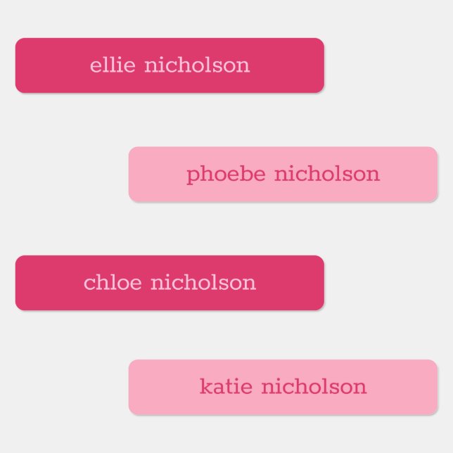 Modern Simple Pink Girly Waterproof Name Labels (Group)