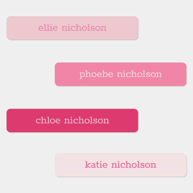 Modern Simple Pink Girly Waterproof Name Labels (Group)