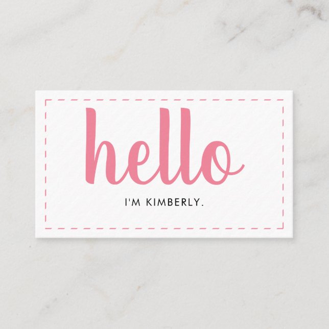 Modern Simple Pink Hello Script Name Typography Business Card (Front)