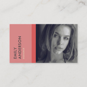 MODERN SIMPLE PINK RED PERSONAL PHOTO IDENTITY BUSINESS CARD