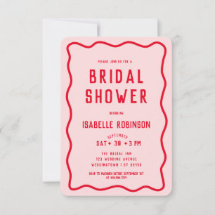 Modern Simple Pink Red Squiggle Wavy Bridal Shower Invitation