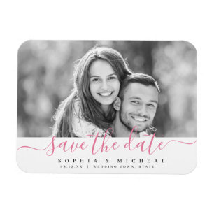 Modern simple pink script photo save the date magnet