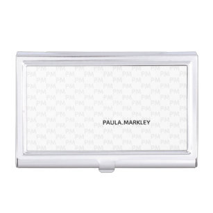 Modern Simple Plain White Grey Monogram Pattern Business Card Holder