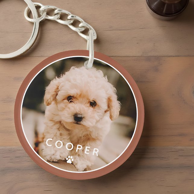 Modern Simple Playful Elegant Chic Paw Pet Photo Keychain (Creator Uploaded)