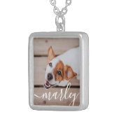Modern Simple Playful Elegant Chic Pet Photo Silver Plated Necklace (Front Right)