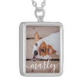Modern Simple Playful Elegant Chic Pet Photo Silver Plated Necklace (Front Left)