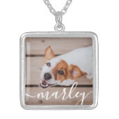 Modern Simple Playful Elegant Chic Pet Photo Silver Plated Necklace (Front)