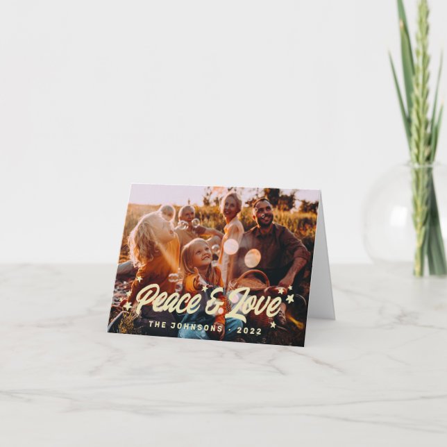 Modern Simple Playful Greetings Stars Family Photo Holiday Card (Front)