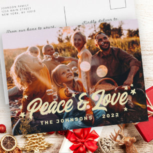 Modern Simple Playful Greetings Stars Family Photo Holiday Postcard