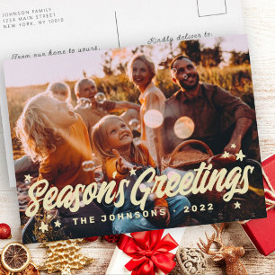 Modern Simple Playful Greetings Stars Family Photo Holiday Postcard