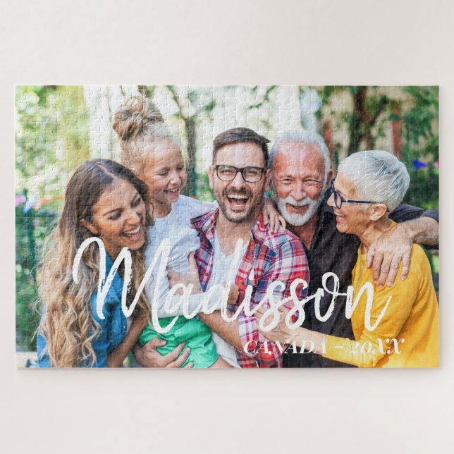 Modern Simple Playful Script Family Photo Jigsaw Puzzle (Horizontal)