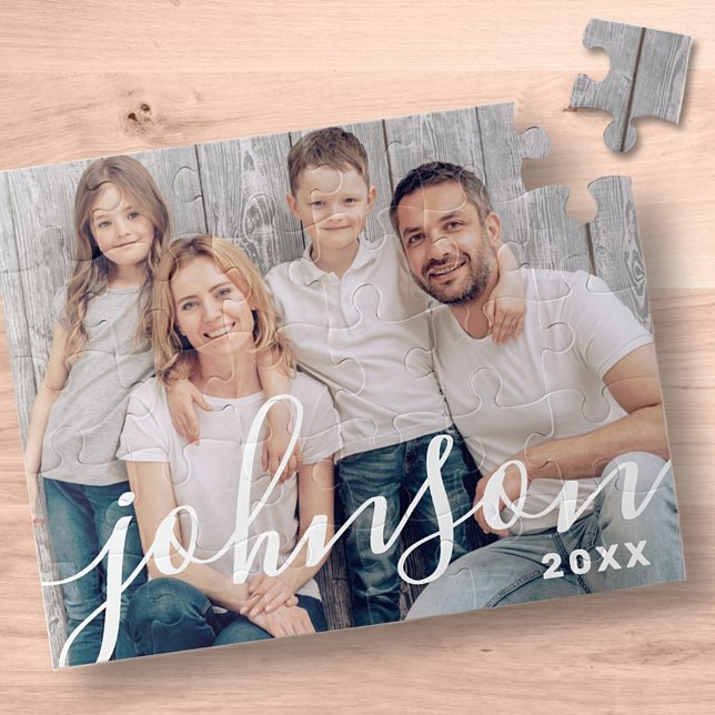 Modern Simple Playful Script Family Photo Jigsaw Puzzle (Creator Uploaded)