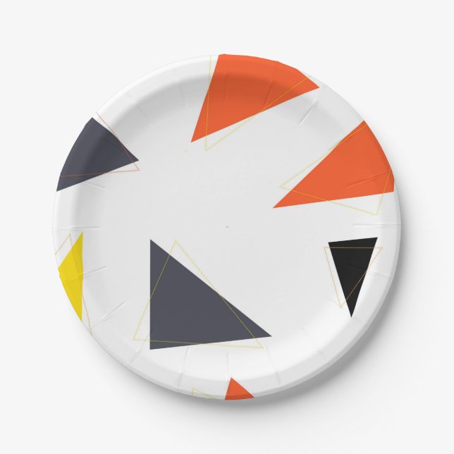 Modern, simple, playful triangle geometric pattern paper plate (Front)