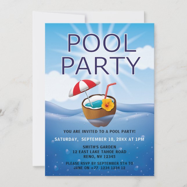 Modern Simple Pool Party Invitation (Front)