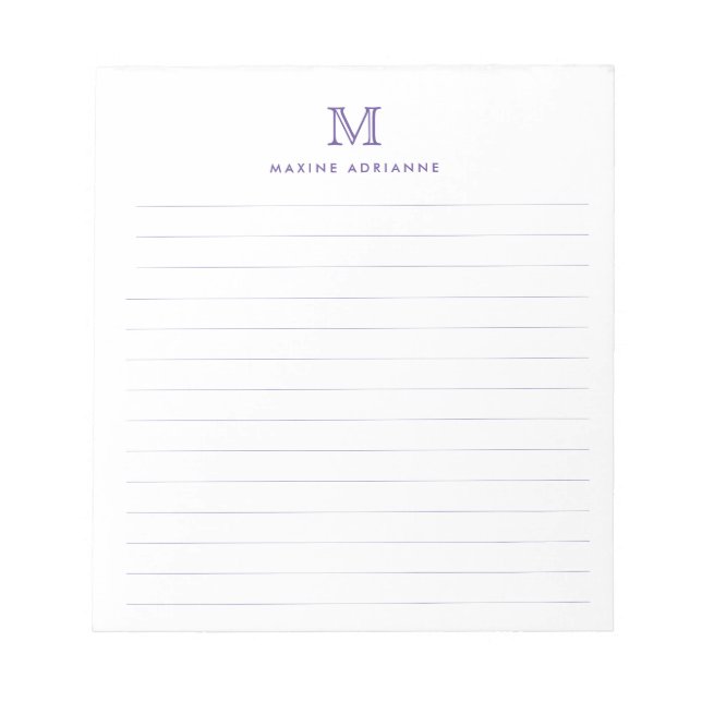 Modern Simple Preppy Magenta Purple Monogram Notepad (Front)