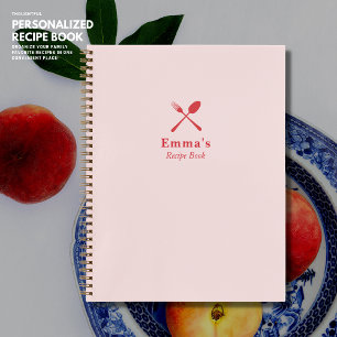 Modern Simple Pretty Blush Pink and Red Recipe Notebook