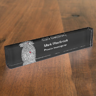 Modern Simple Private Investigator Fingerprint Nameplate