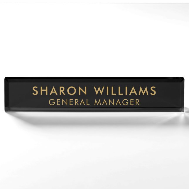 Modern Simple Professional Black Gold Office Title Nameplate (Front)