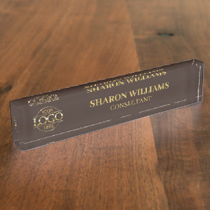 Modern Simple Professional Brown Gold Office Title Nameplate