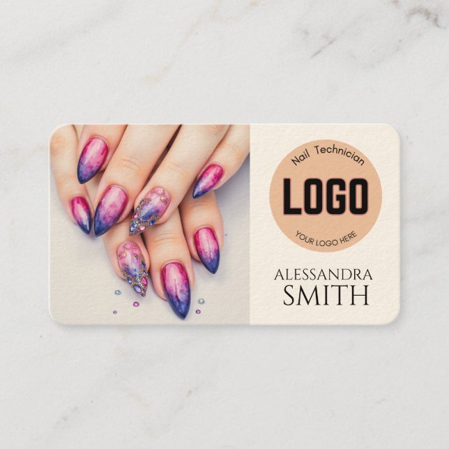Modern Simple Professional Business Nail Tech Card (Front)